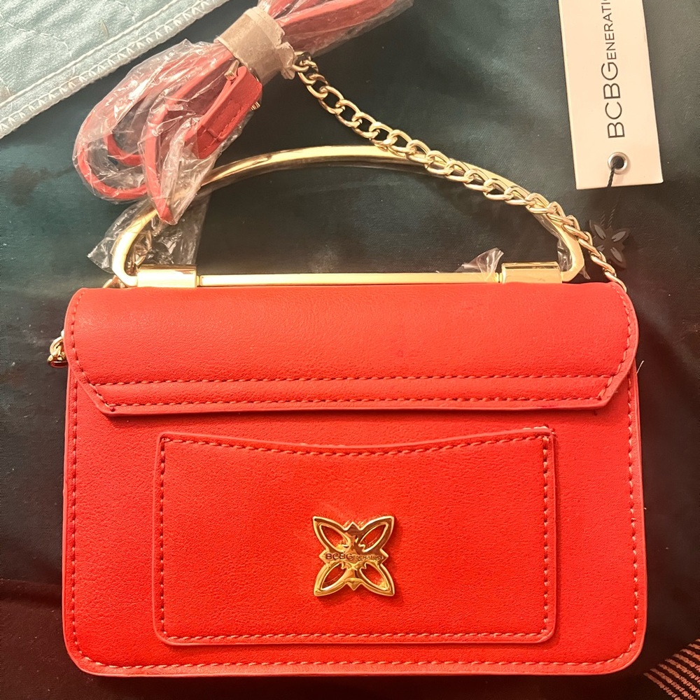 BCBGeneration Vibrant Red Mini Bag with Gold Chain